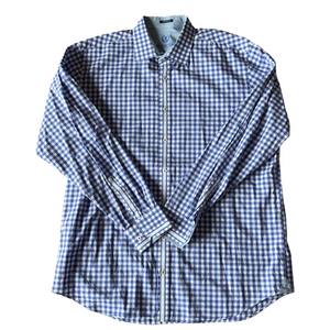 Bugatchi Mens XL Blue Checkered Flip Cuff Long Sleeve Shirt